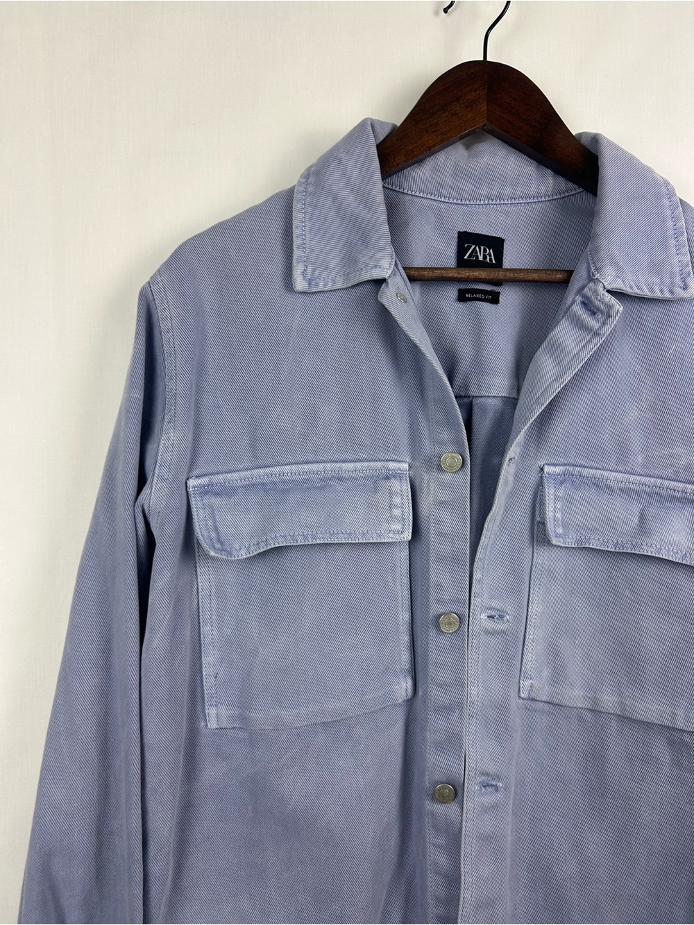 Zara Relaxed Fit Blue Denim Overshirt Shacket Utility Jacket Size Small